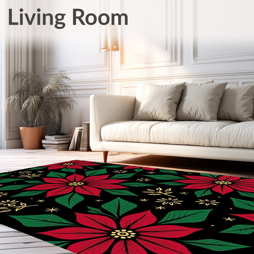 Vibrant Red Poinsettia Floral Garden Rug