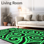 Abstract Black Swirls Green Rug