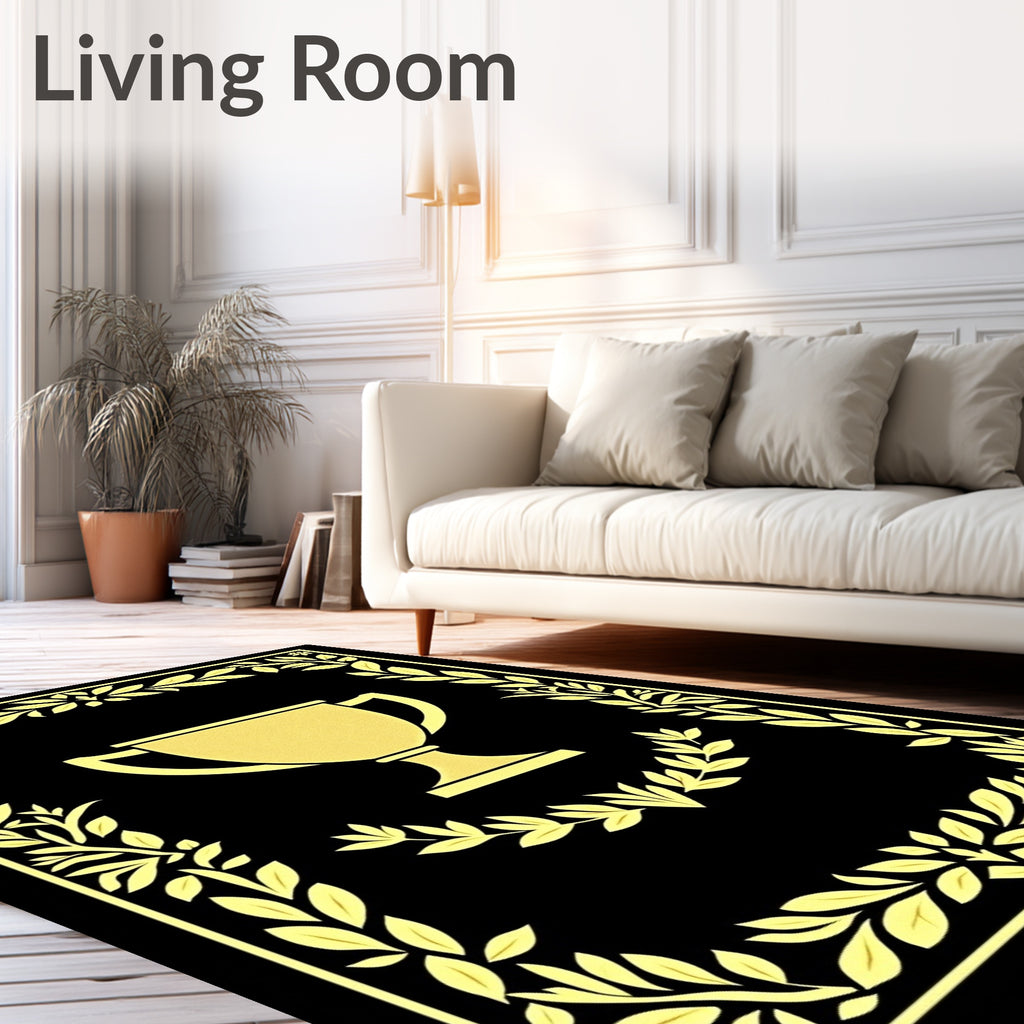 Golden Trophy Laurel Wreath Border Rug