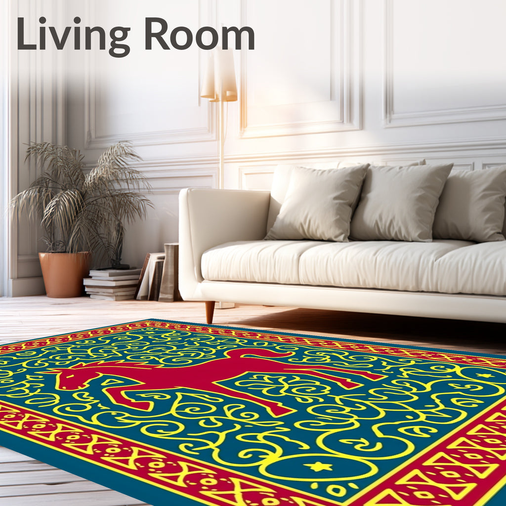 Crimson Horse With Yellow Swirls Rug