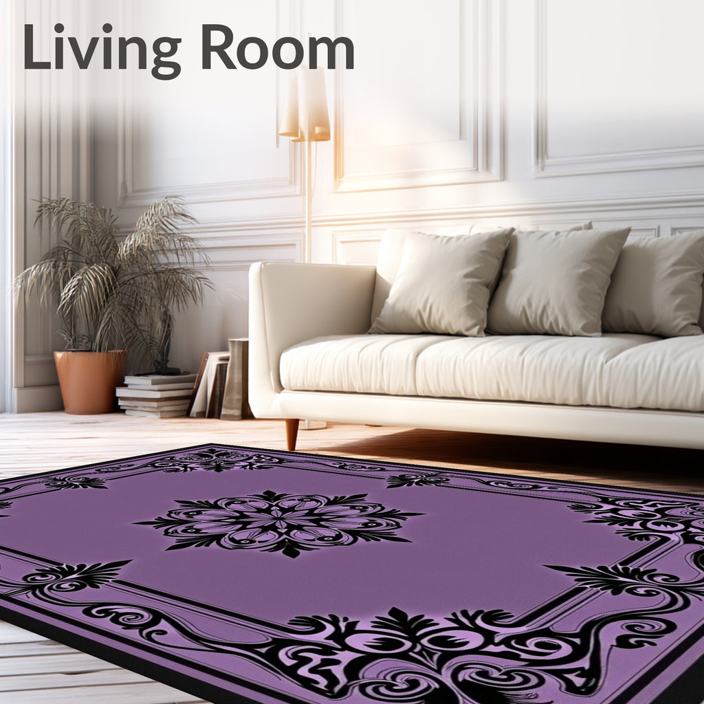 Elegant Lilac Floral Medallion Border Rug