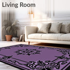 Elegant Lilac Floral Medallion Border Rug