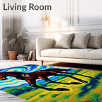 Vibrant Horse Galloping Under Swirling Sky Rug
