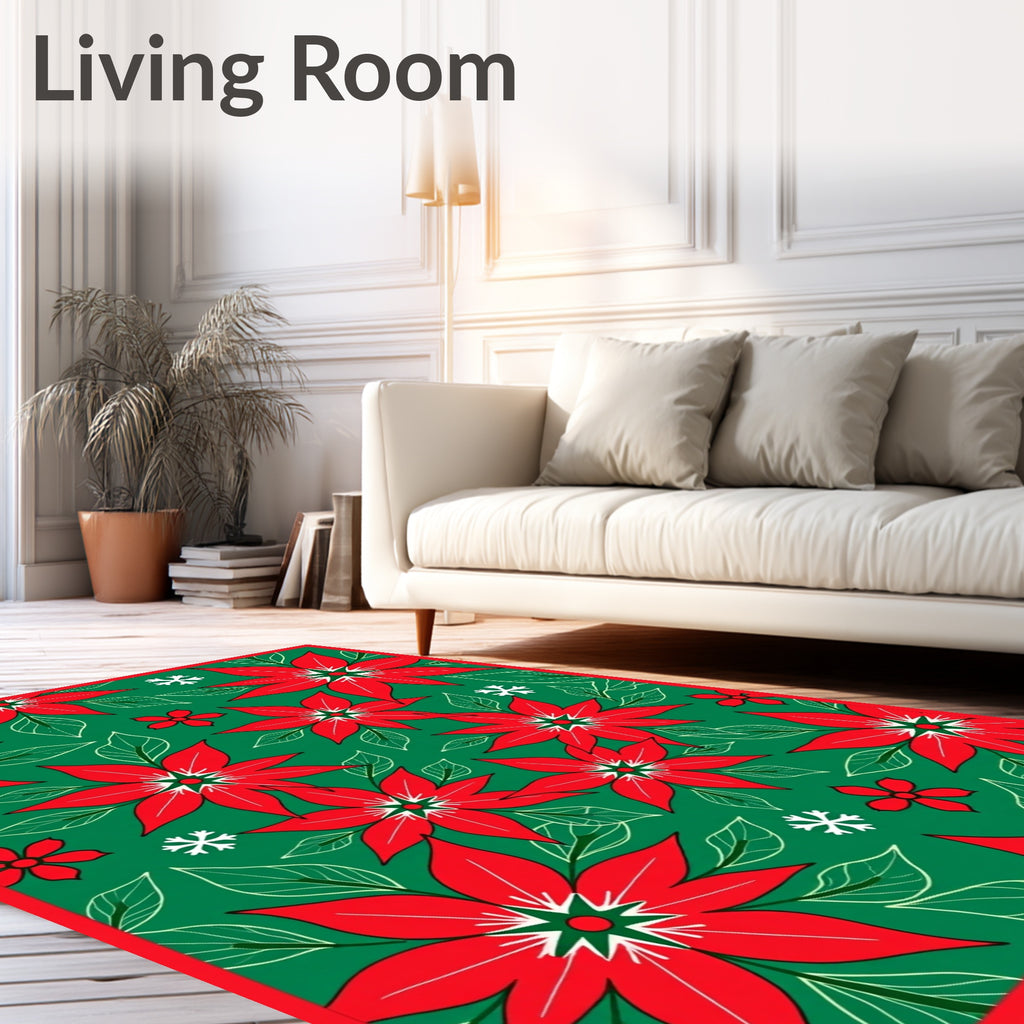 Crimson Poinsettia Snowflakes Emerald Rug