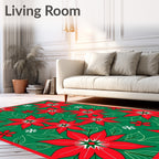 Crimson Poinsettia Snowflakes Emerald Rug