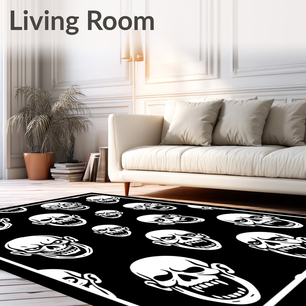 Mono White Screaming Skull Toss Rug