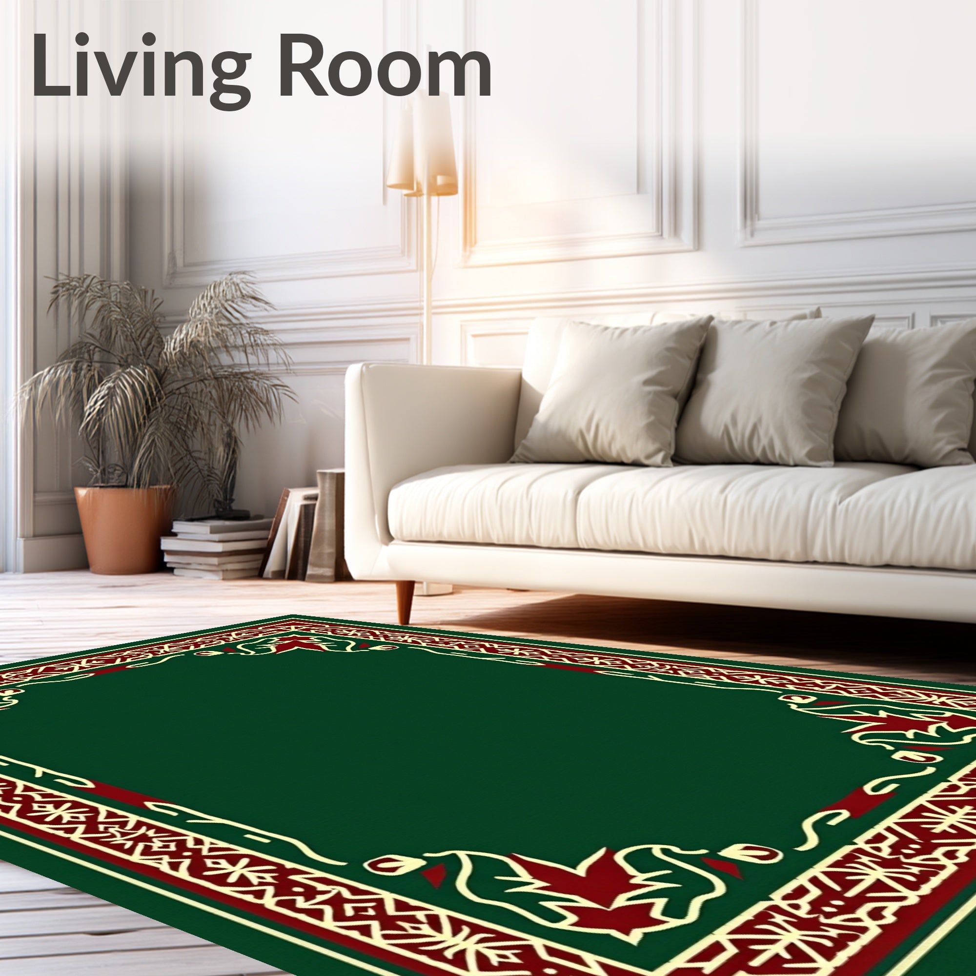Crimson and Cream Arabesque Border Rug