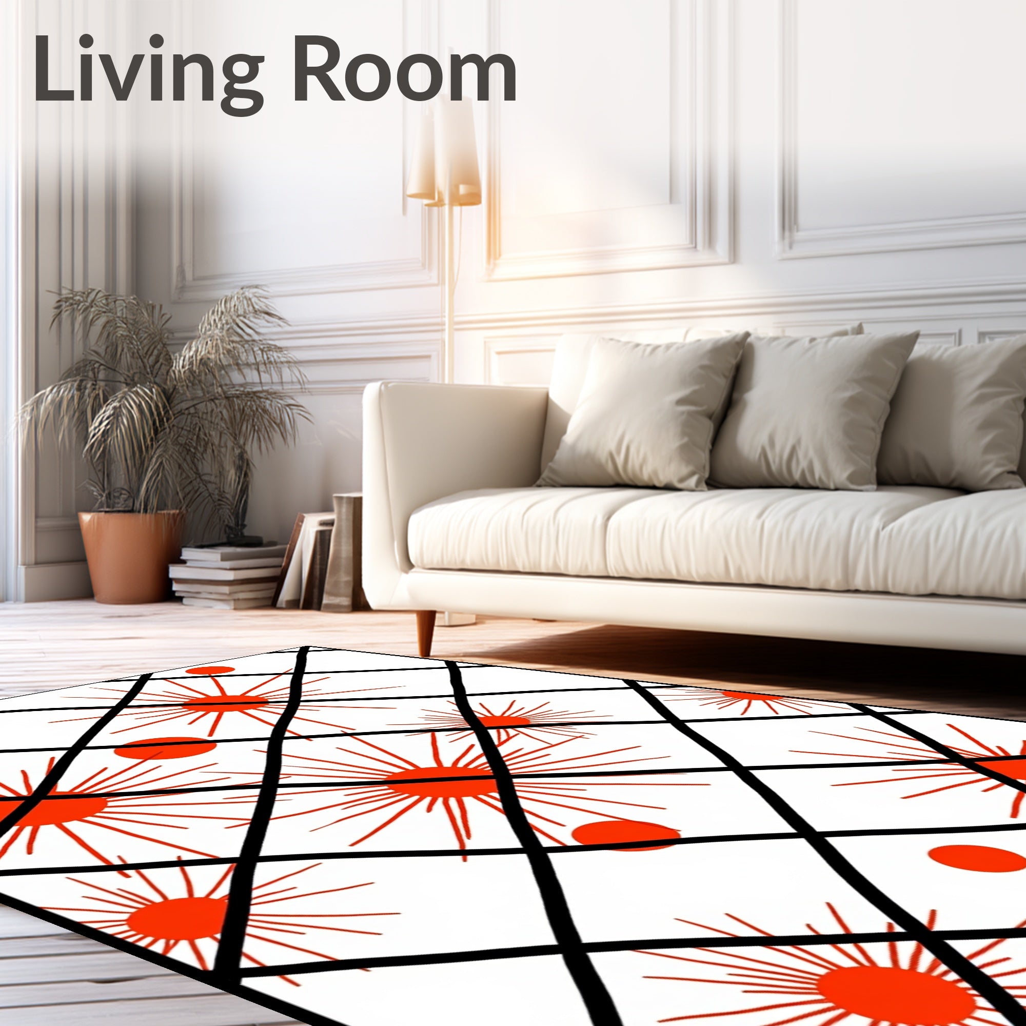 Orange Sunburst Starburst Grid Rug