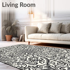 Black Ivory Floral Scrollwork Rug