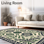 Classic Green Floral Sunburst Border Rug