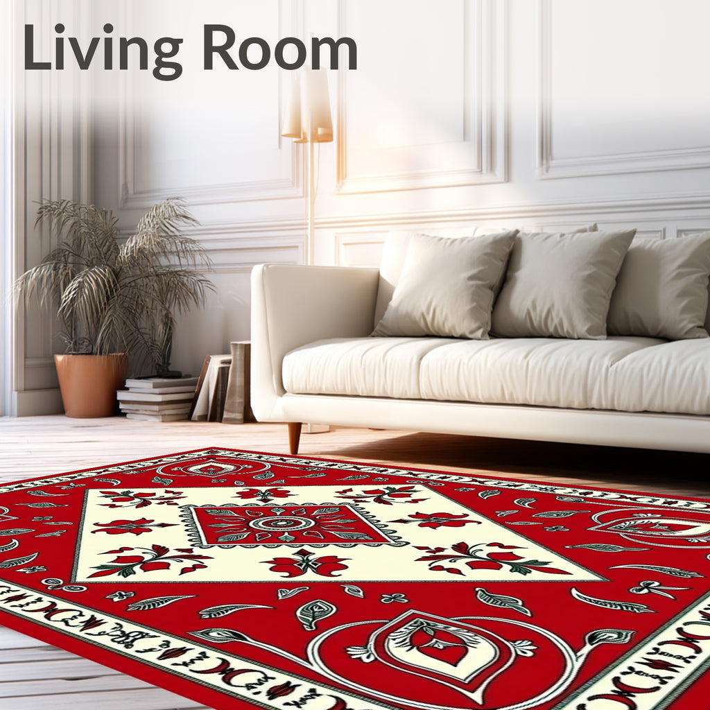 Crimson Cream Paisley Diamond Medallion Rug