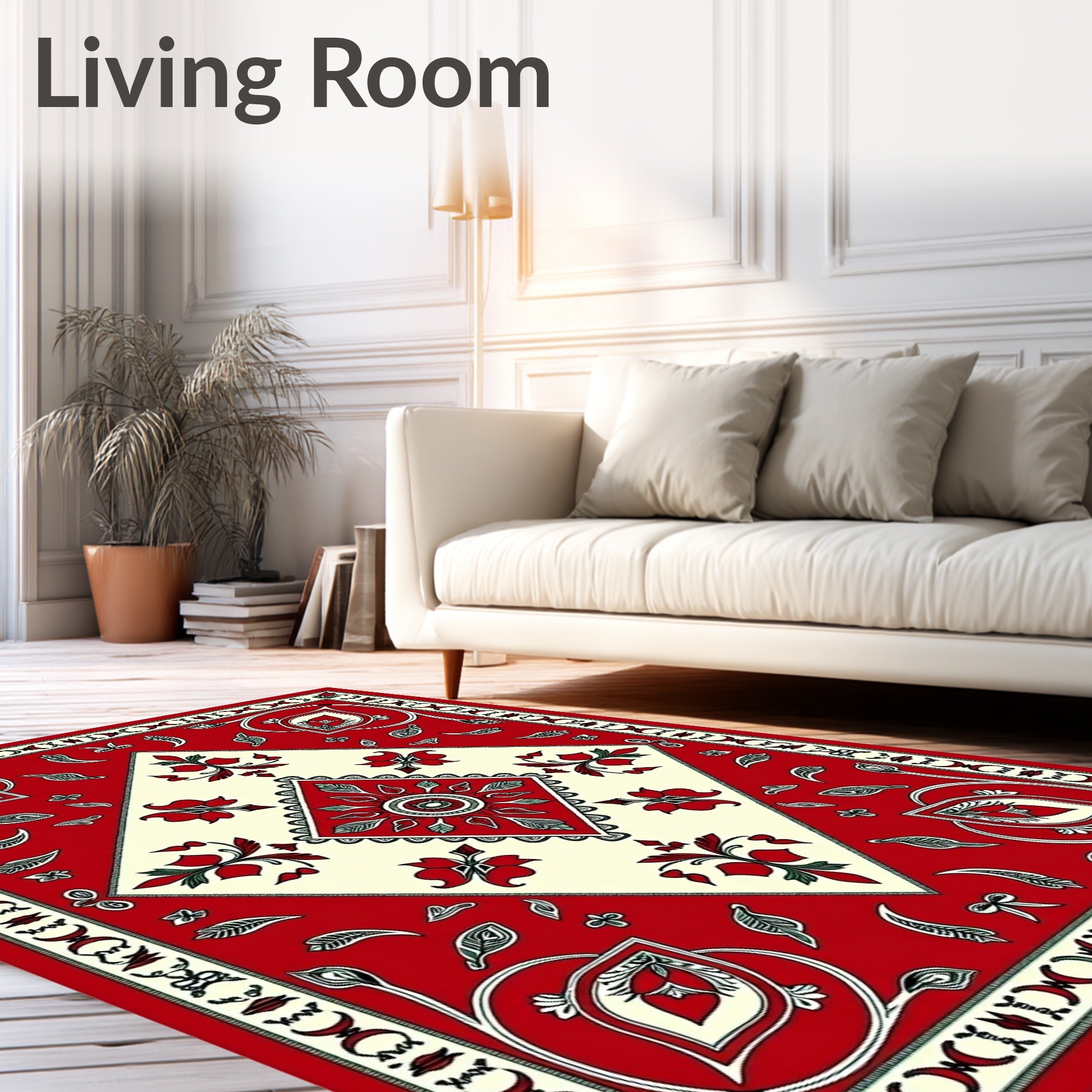 Crimson Cream Paisley Diamond Medallion Rug