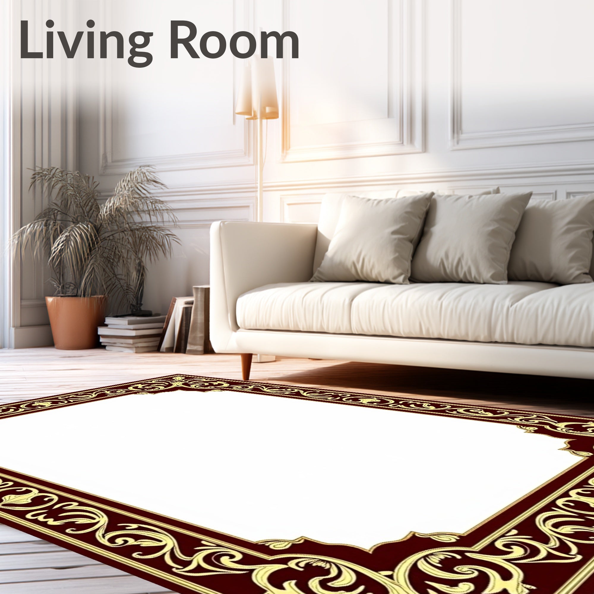 Crimson Gold Scrollwork Border Rug