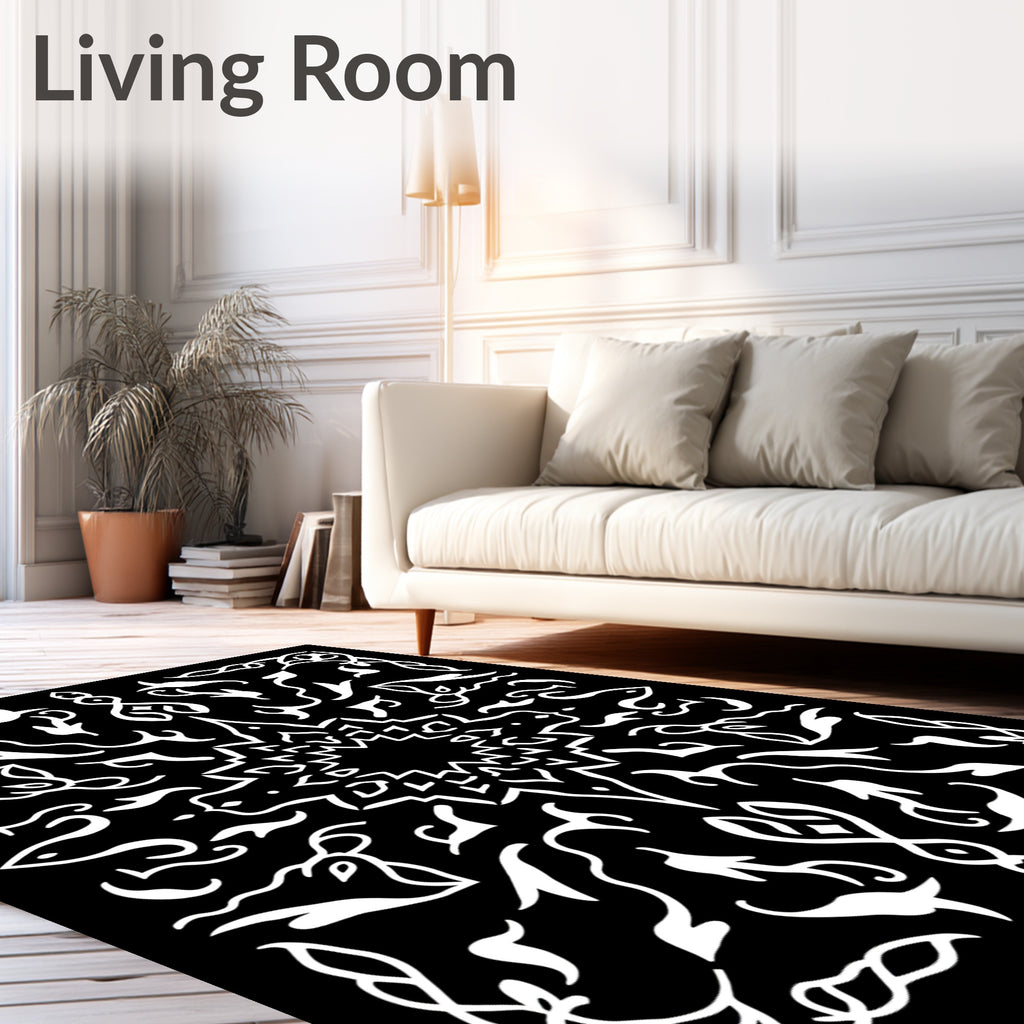 White Abstract Floral Mandala Rug