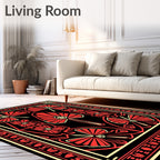 Crimson Black Fan Lotus Art Deco Rug