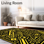 Bold Yellow Retro Doodle Collage Rug