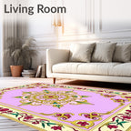 Ornate Pink Floral Gold Medallion Rug