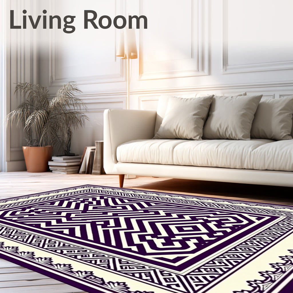 Deep Purple Geometric Maze Rectangle Rug