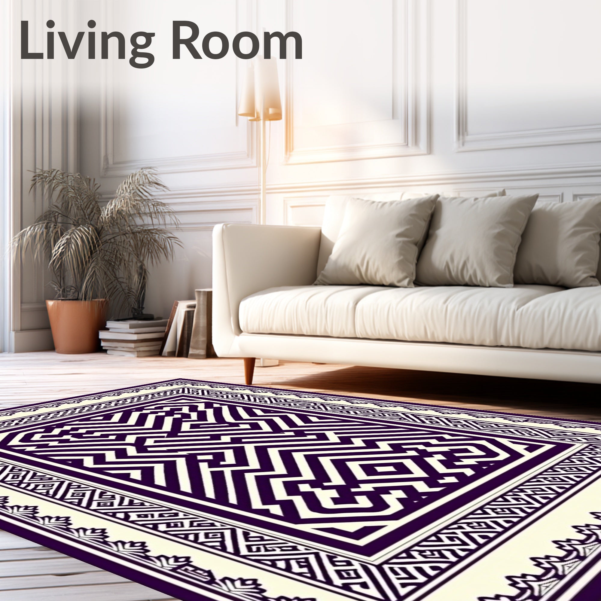 Deep Purple Geometric Maze Rectangle Rug