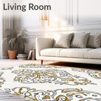 Golden Ochre Gray Damask Scroll Rug