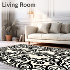 Black Ivory Ornate Damask Area Rug