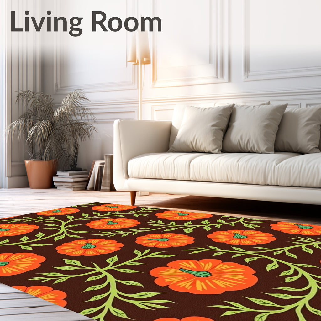 Orange Pumpkin Vine Foliage Brown Rug