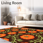 Orange Pumpkin Vine Foliage Brown Rug