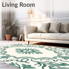 Teal Floral Medallion Frame Rug