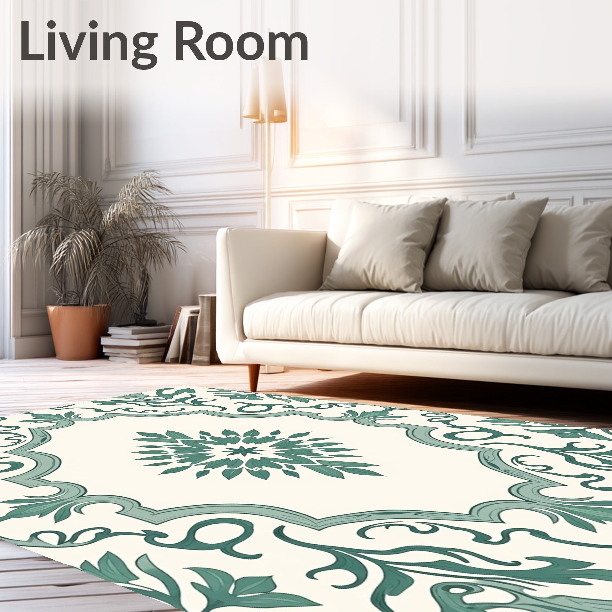 Teal Floral Medallion Frame Rug