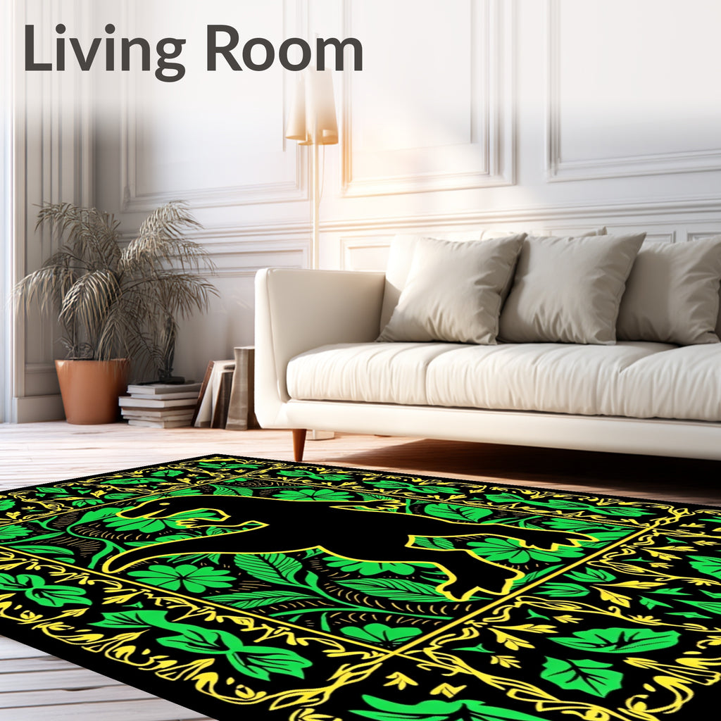 Black Dinosaur In Lush Green Garden Rug