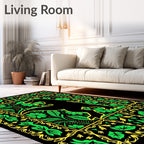 Black Dinosaur In Lush Green Garden Rug