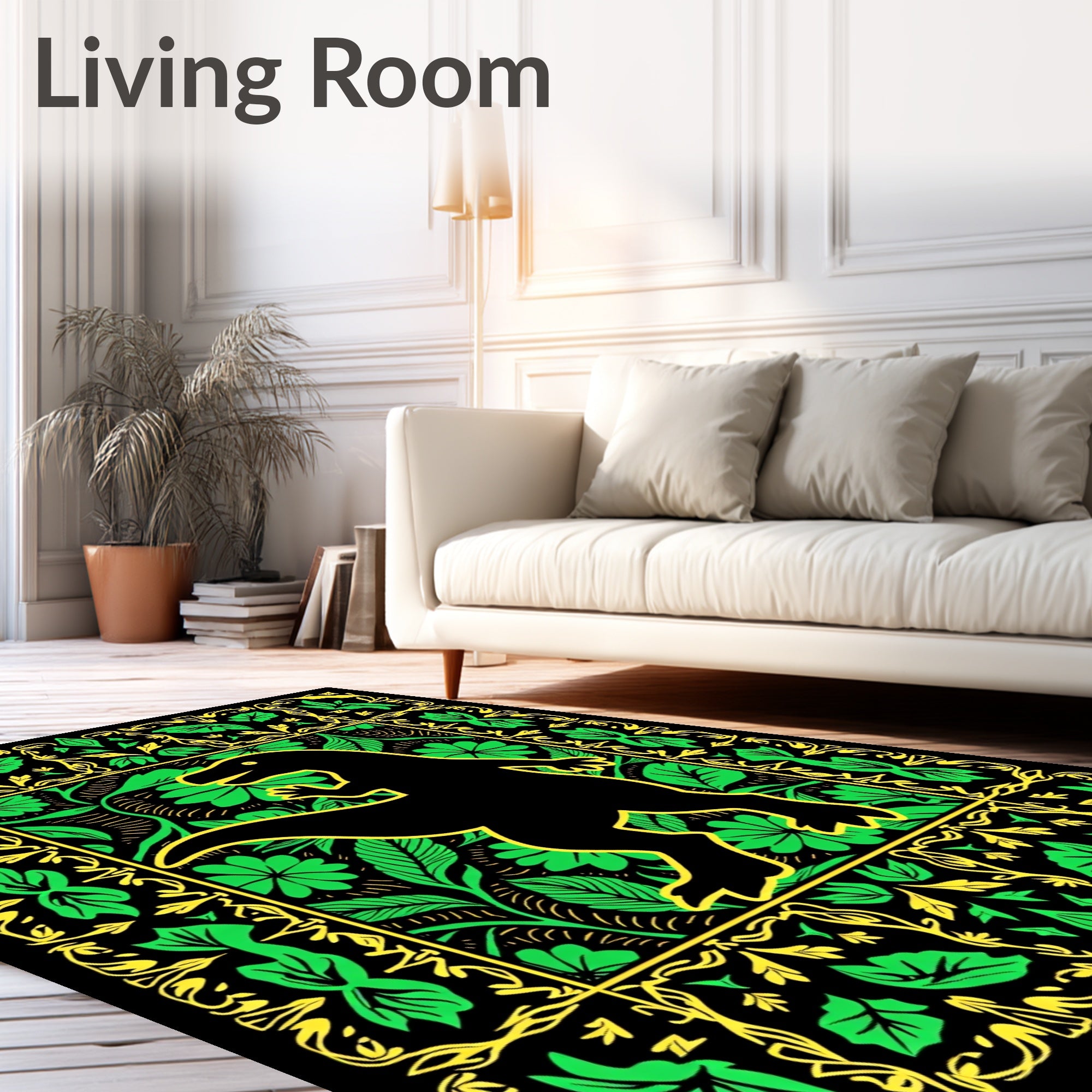 Black Dinosaur In Lush Green Garden Rug