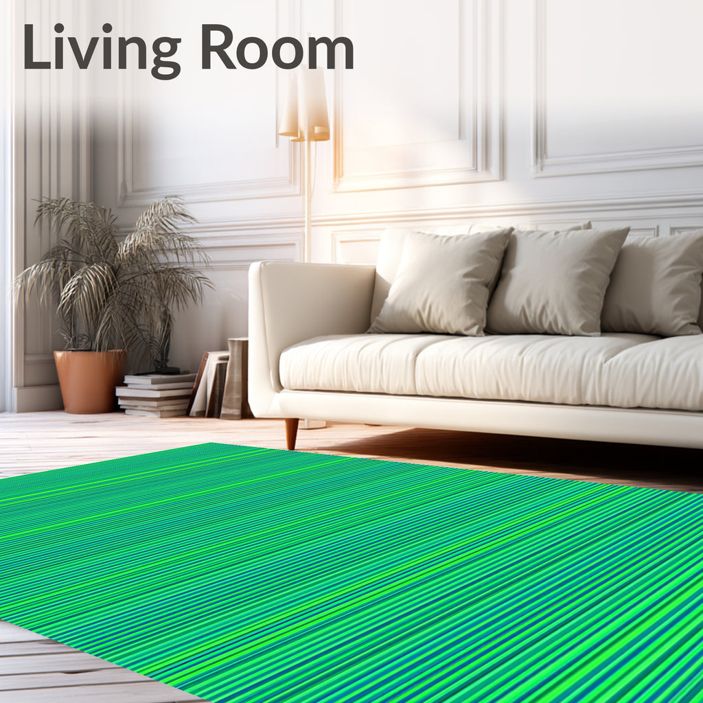 Vibrant Lime Blue Stripe Rug
