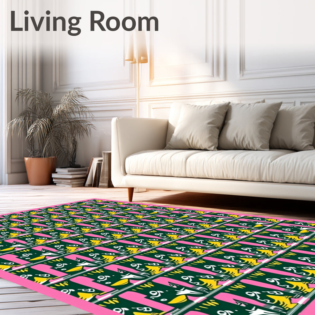 Playful Yellow Flamingo Pink Geometric Rug