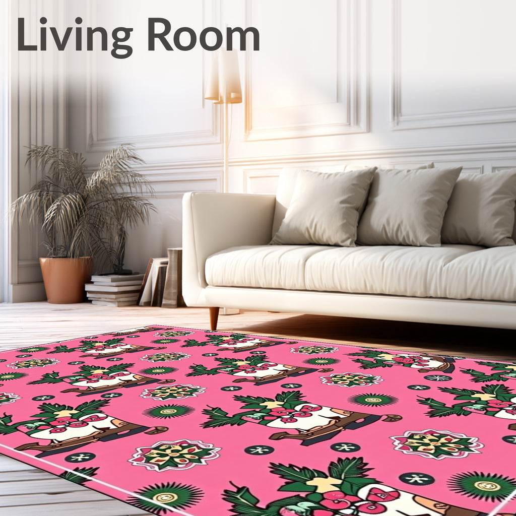 Pink Boot Sleigh Floral Medallion Rug