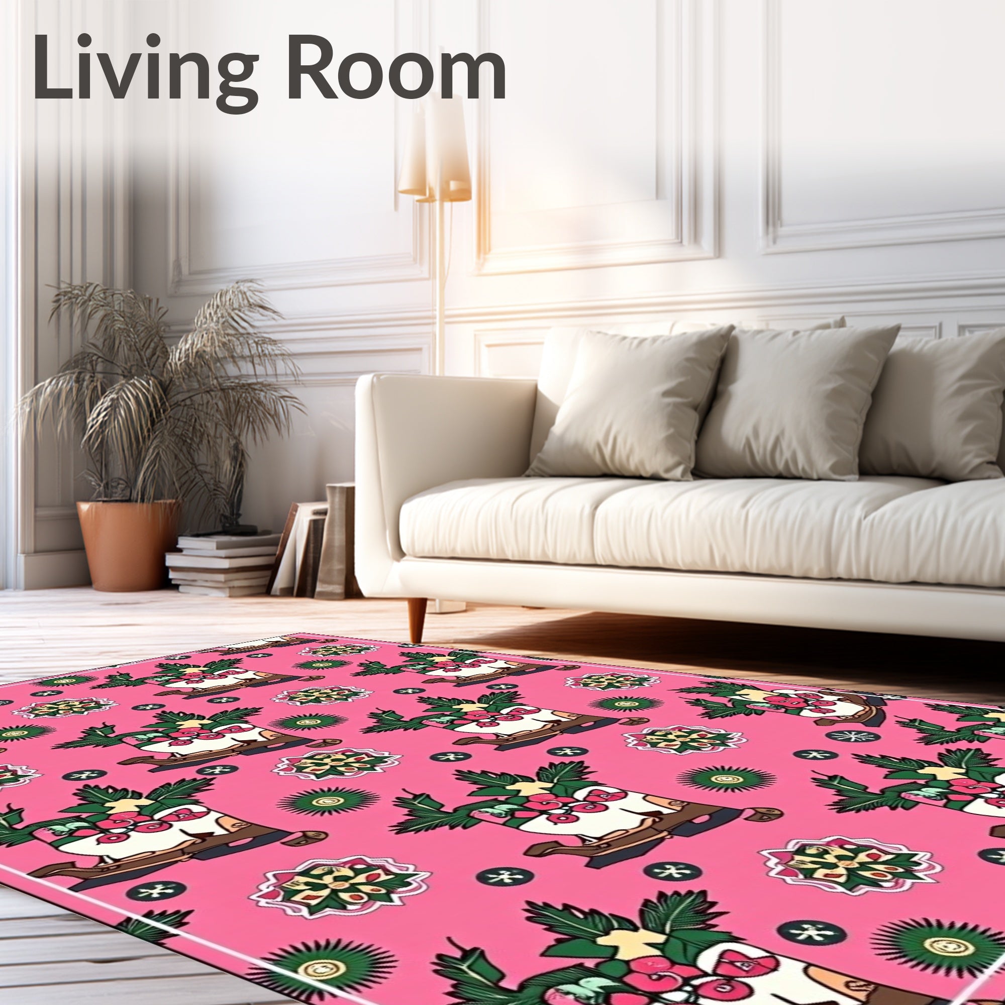 Pink Boot Sleigh Floral Medallion Rug