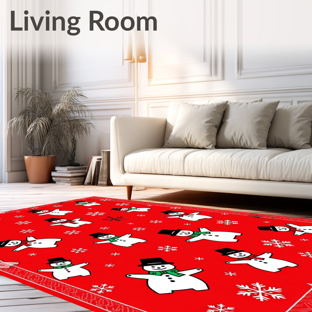 Happy Snowman Red Snowflake Scatter Rug