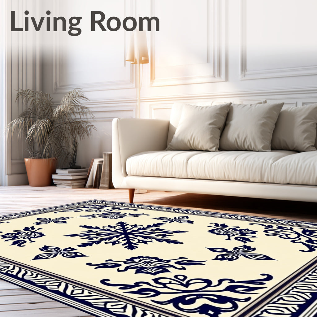 Navy Vintage Floral Medallion Rug