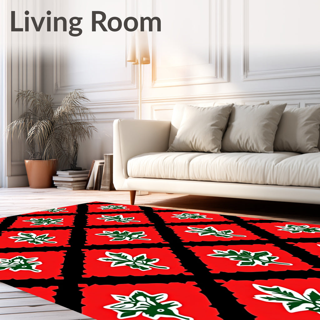 Red Black Leaf Medallion Rug
