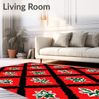 Red Black Leaf Medallion Rug
