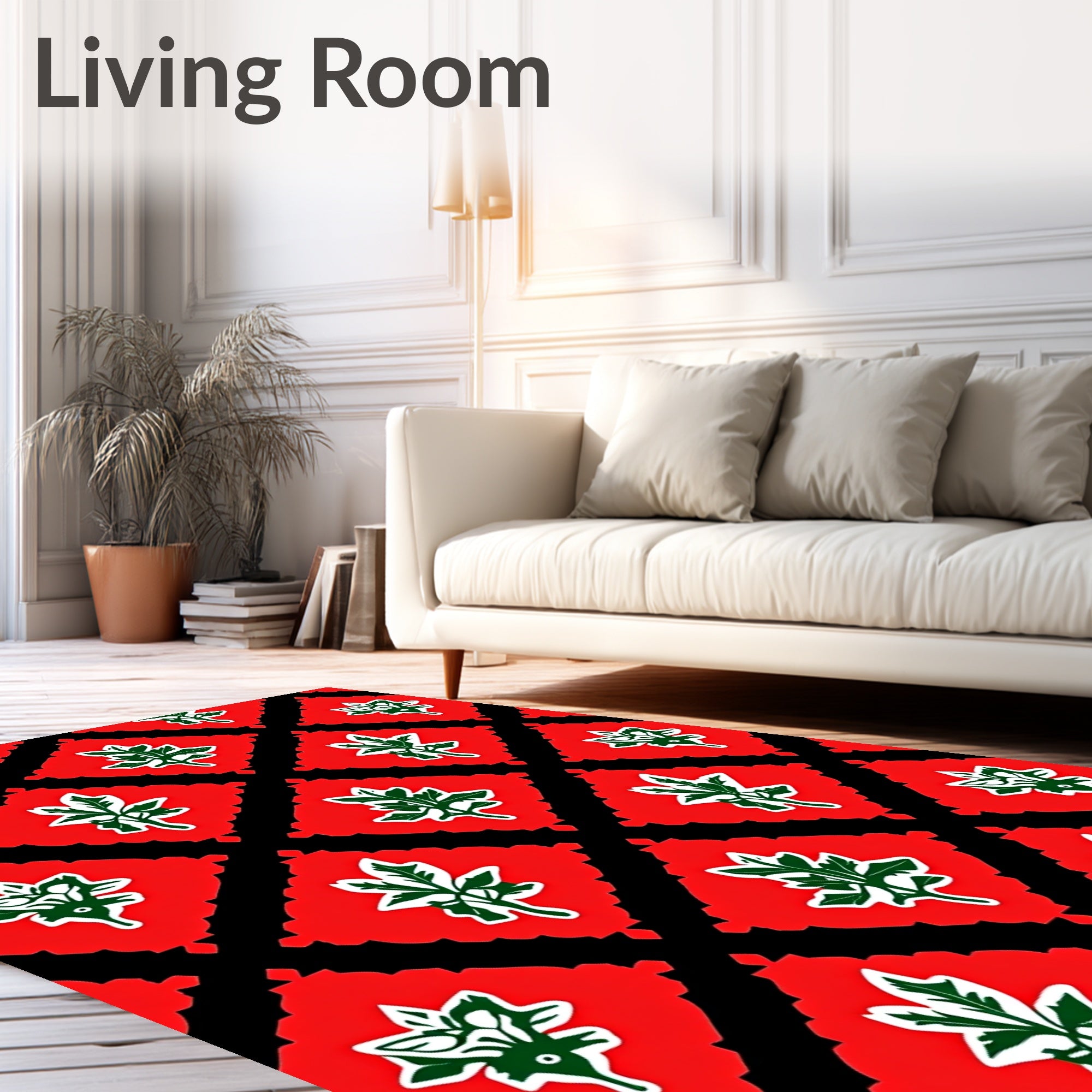 Red Black Leaf Medallion Rug