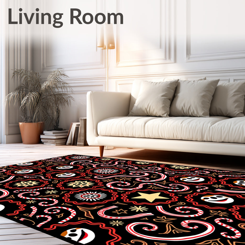 Jolly Christmas Stars Candy Canes Swirls Rug