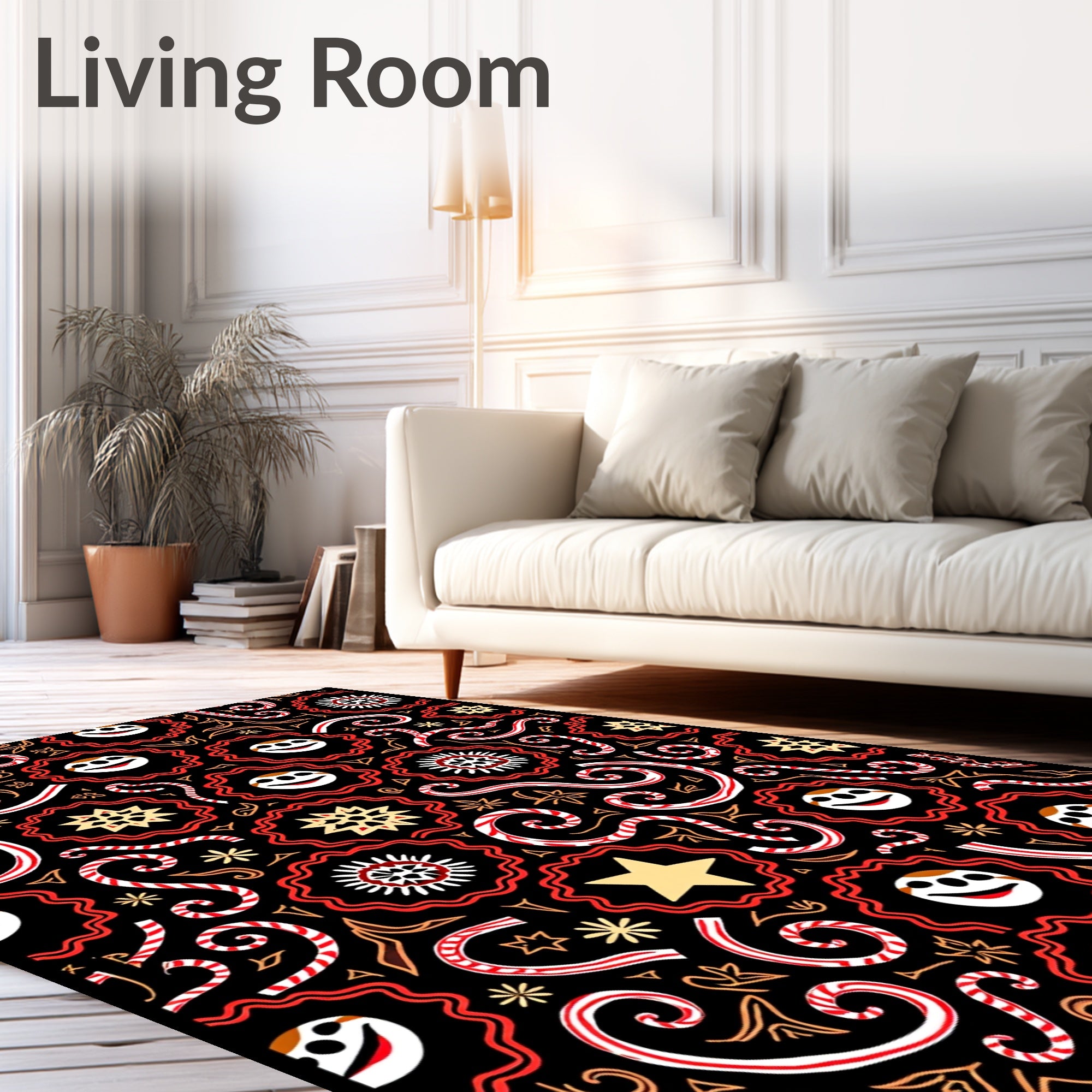 Jolly Christmas Stars Candy Canes Swirls Rug