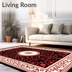 Crimson Black Floral Scroll Medallion Rug