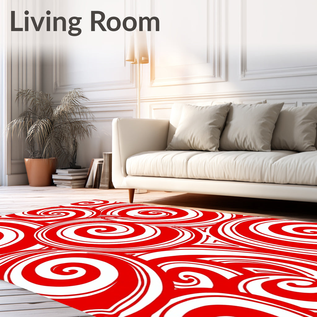 Bold Red Swirl Graphic Rug