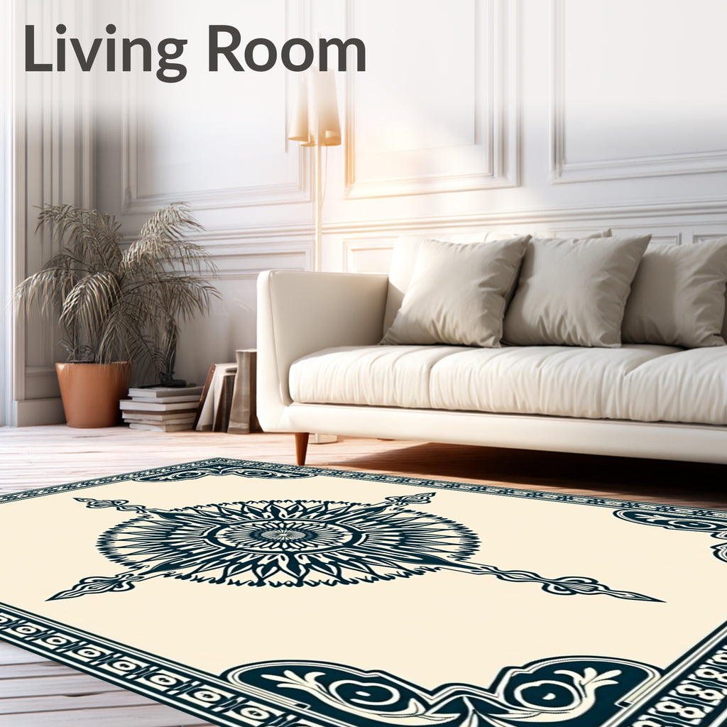 Navy Sunburst Floral Mandala Corner Rug
