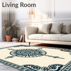 Navy Sunburst Floral Mandala Corner Rug
