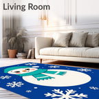 Charming Blue Snowman Snowflake Scene Rug