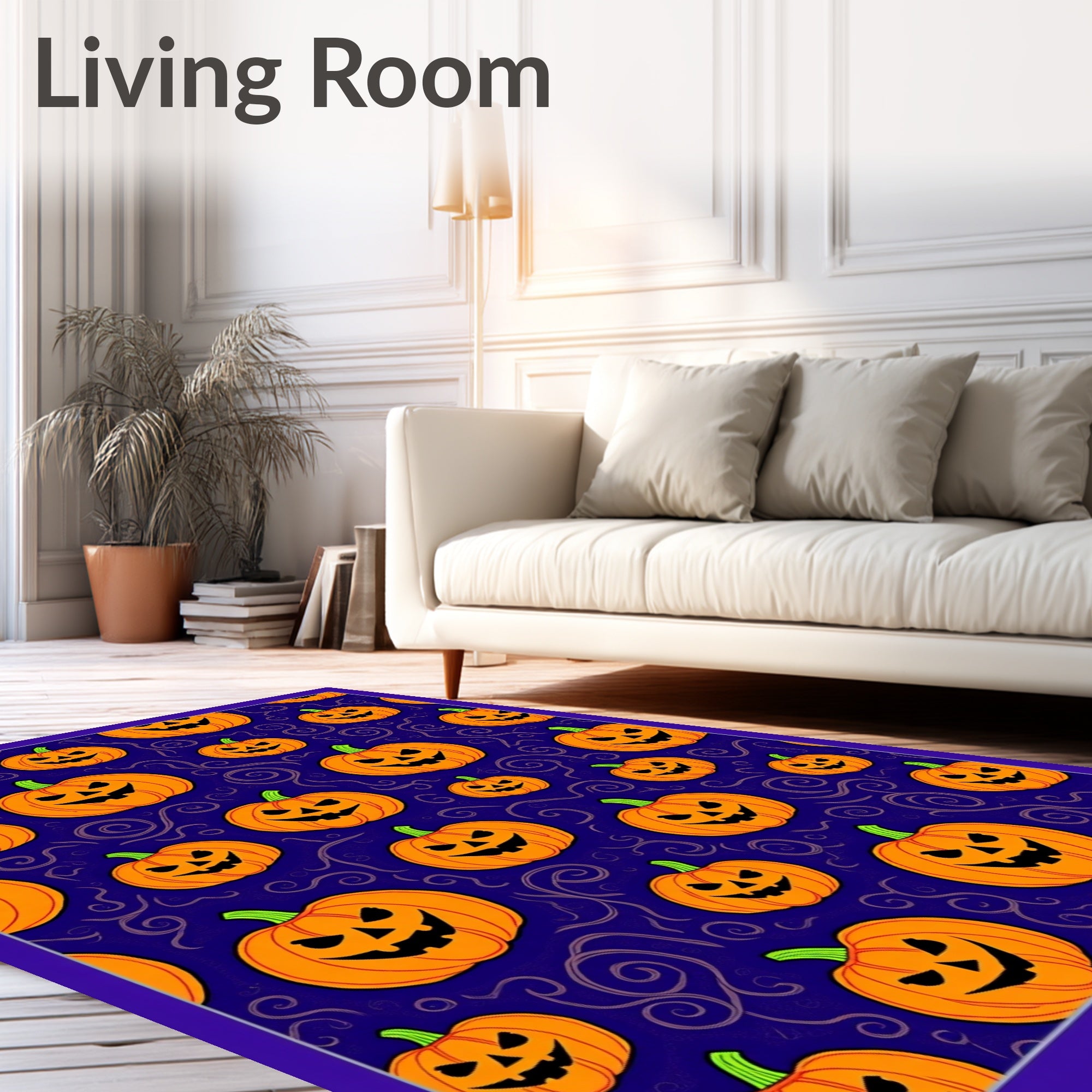 Orange Jack O Lantern Pumpkin Swirls Rug