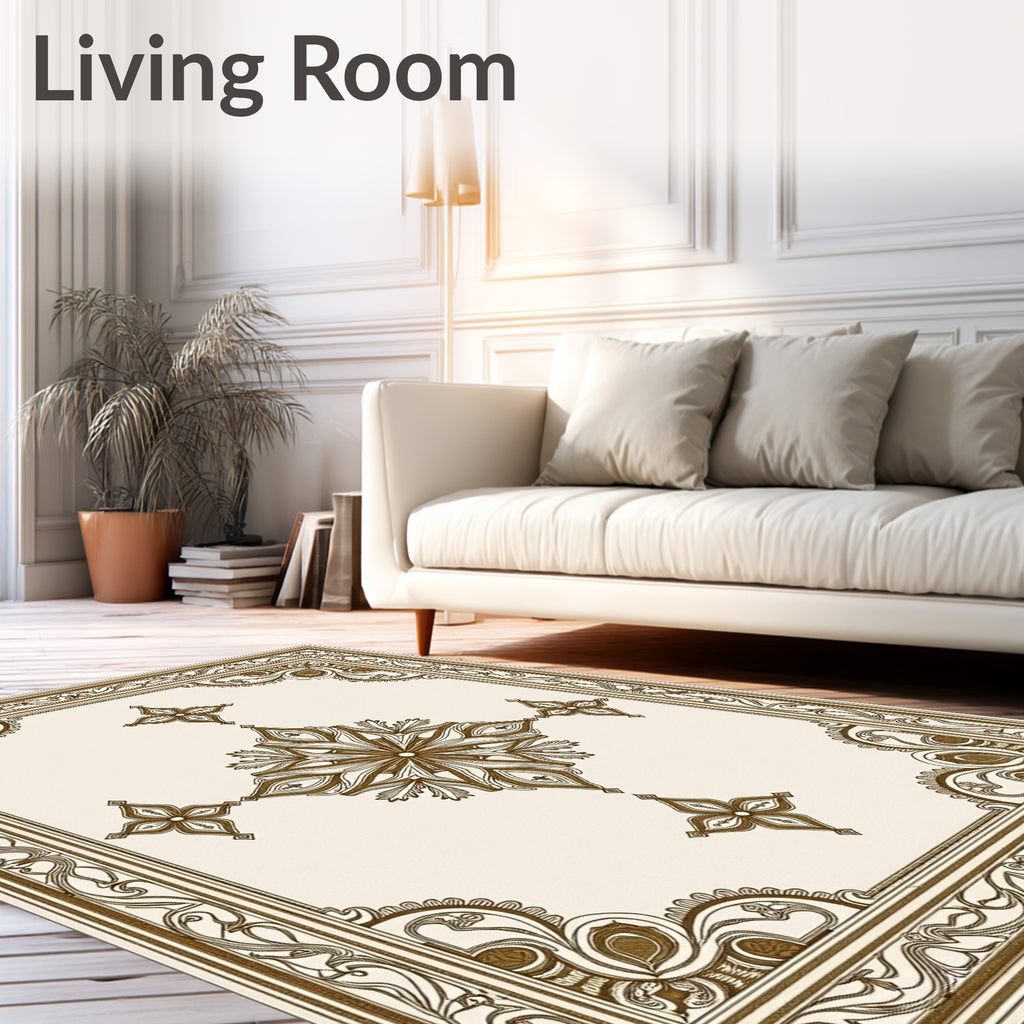 Gold Floral Medallion Border Rug